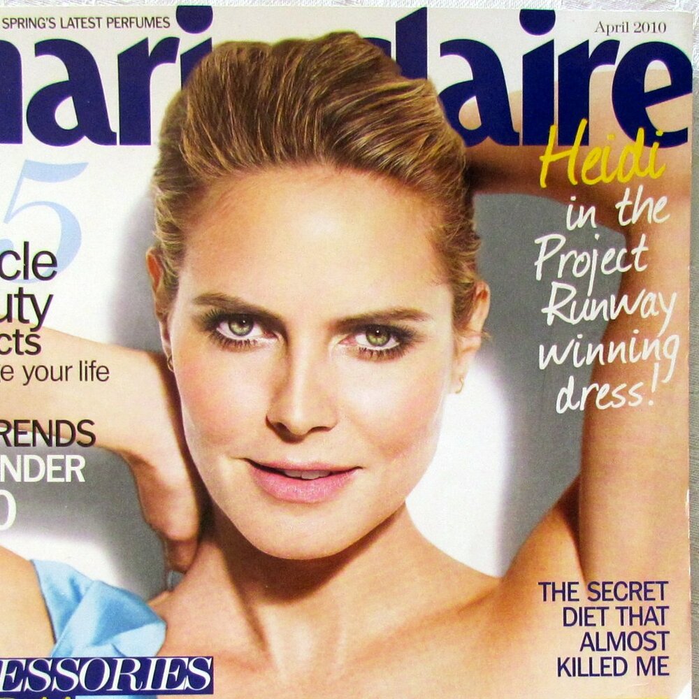 HEIDI KLUM MAGAZINE COVER in PROJECT RUNWAY WINNING DRESS, MARIE CLAIRE APR 2010